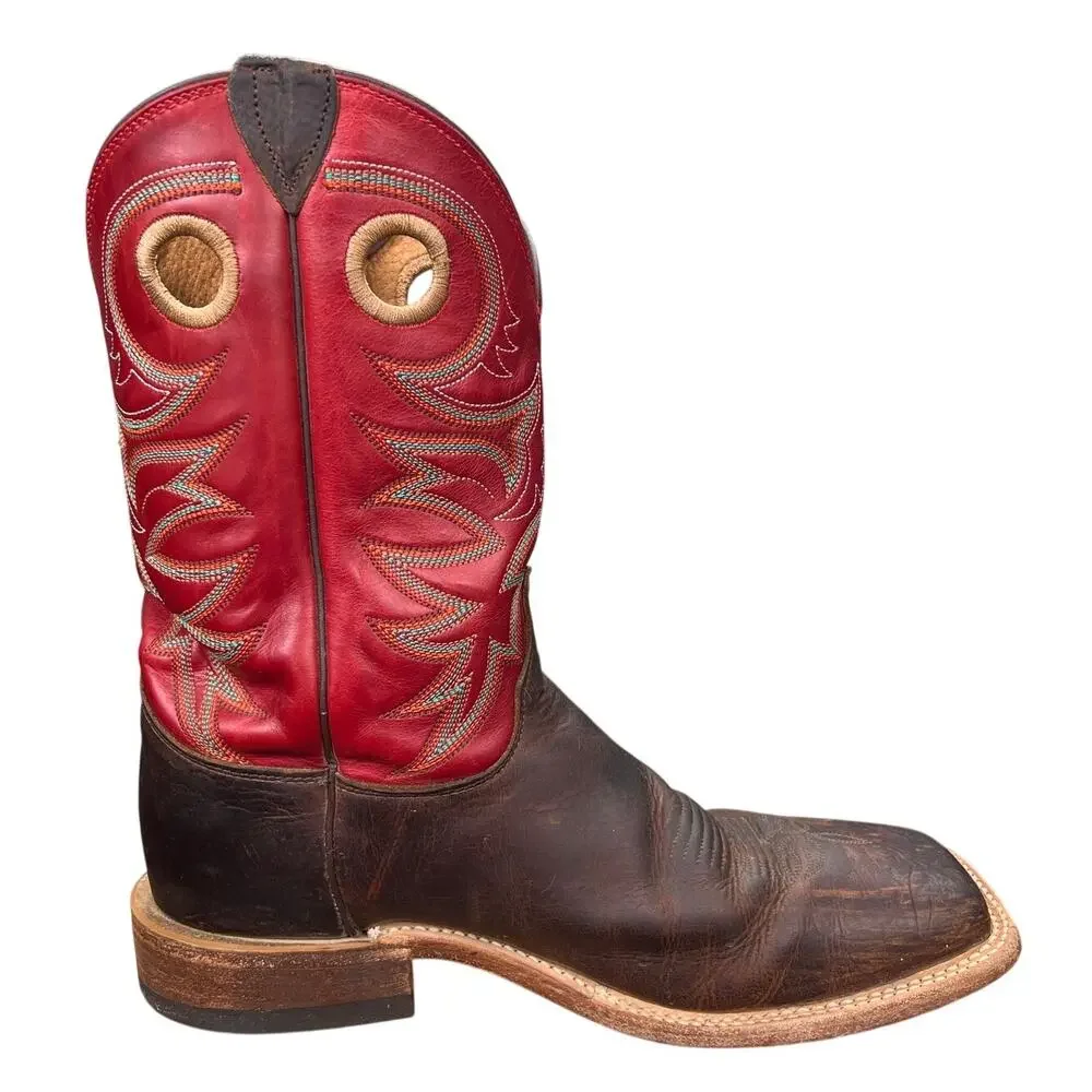 Justin Boots 8731 Men’s Red Brown Leather Square Toe Cowboy Boots Size 11 D
